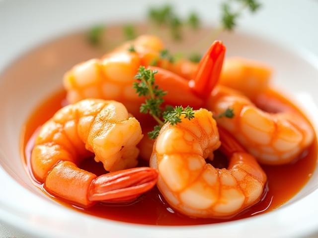 Crevettes sautées épicées dans une assiette élégante - Moments gourmands