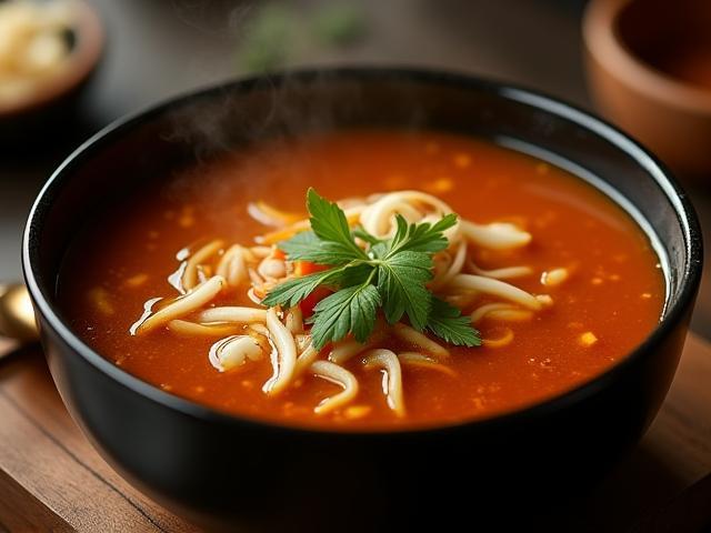 Soupe asiatique traditionnelle servie dans un bol élégant - Moments gourmands