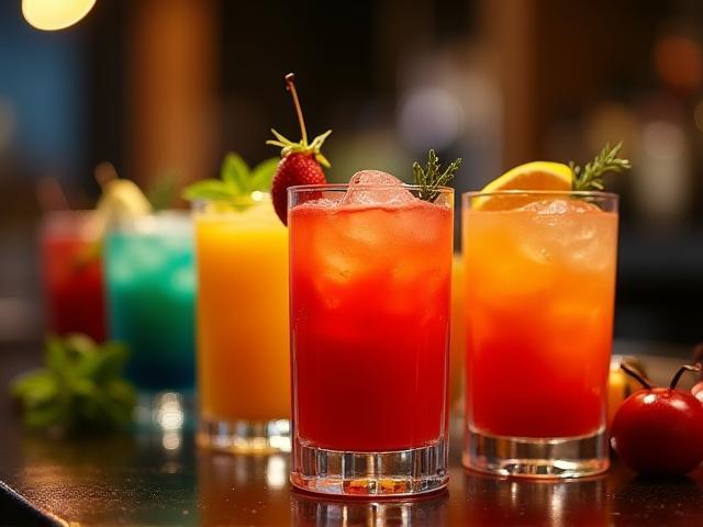Cocktails colorés et créatifs au bar du restaurant - Moments gourmands