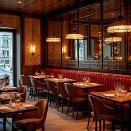 Salle du restaurant avec décoration asiatique moderne et chaleureuse