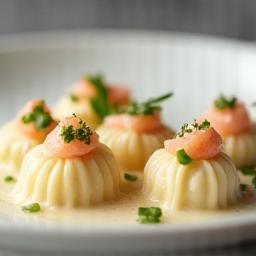 Raviolis vapeur aux crevettes et légumes frais