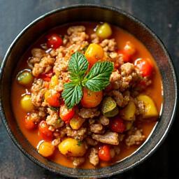 Riz cantonnais riche en légumes et petits morceaux de viande